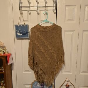 Elegant Tan Cape with Fringe